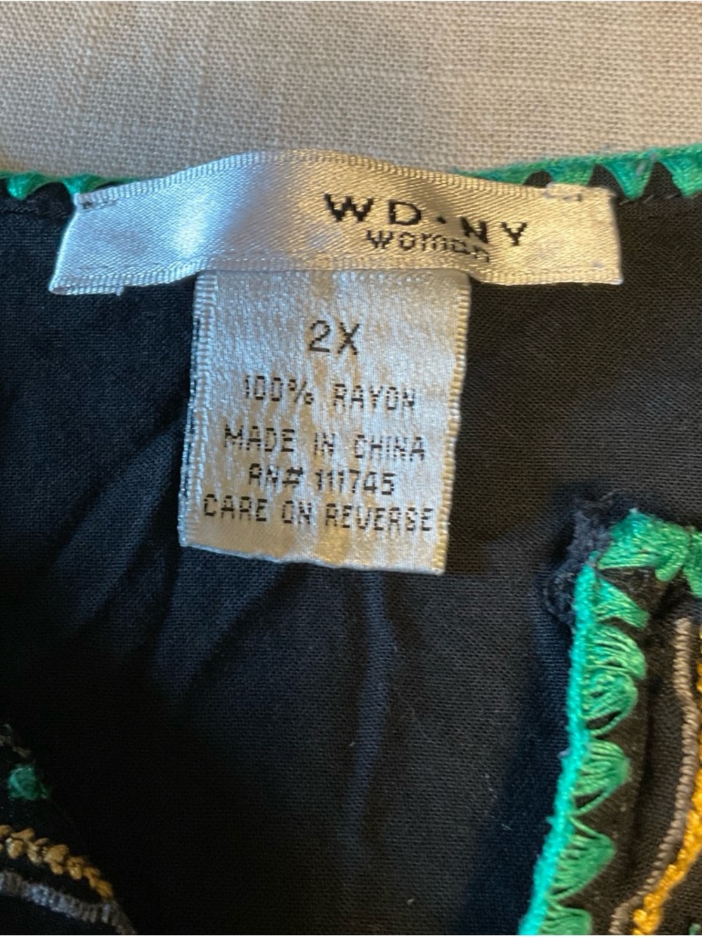 WD.NY Black V-Neck Tunic with Multicolor Paisley Embroidery - Picture 6 of 7
